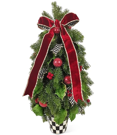 MacKenzie-Childs Merry Christmas Check Holly Tabletop Tree