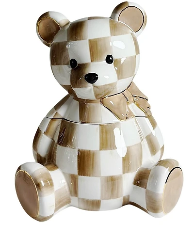 MacKenzie-Childs Mocha Check Bear Cookie Jar