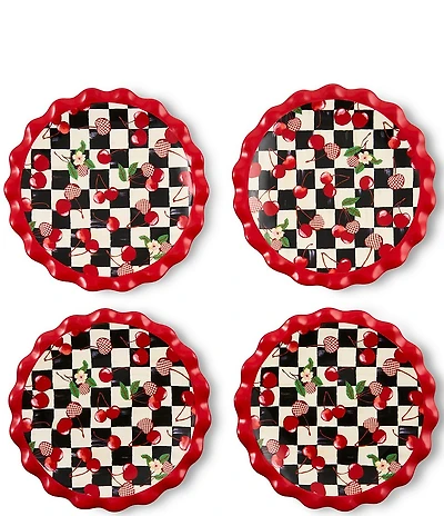 MacKenzie-Childs Mon Cheri Cherry Check Small Scalloped Plates, Set of 4