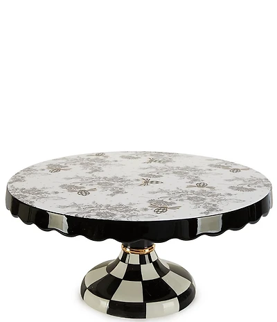 MacKenzie-Childs Porcelain Bee Toile Large Pedestal Platter