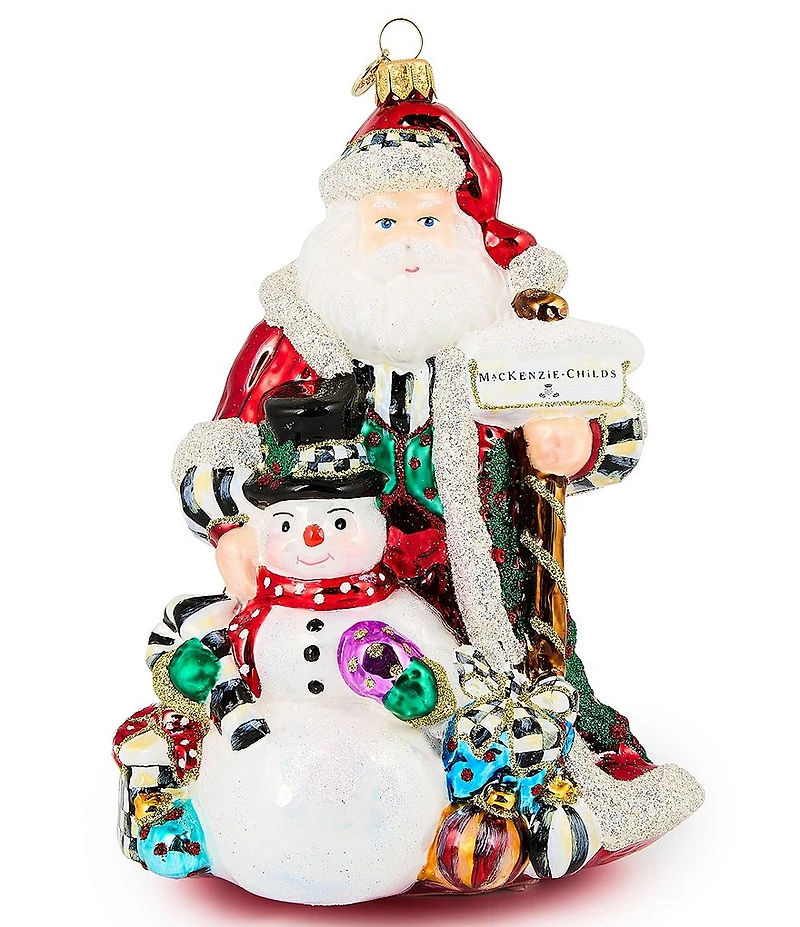 MacKenzie-Childs Santa and Snowman Glass Ornament