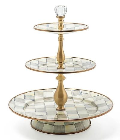 MacKenzie-Childs Sterling Check Three Tier Sweet Stand