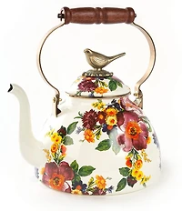 MacKenzie-Childs White Flower Market 3 Quart Tea Kettle With Bird