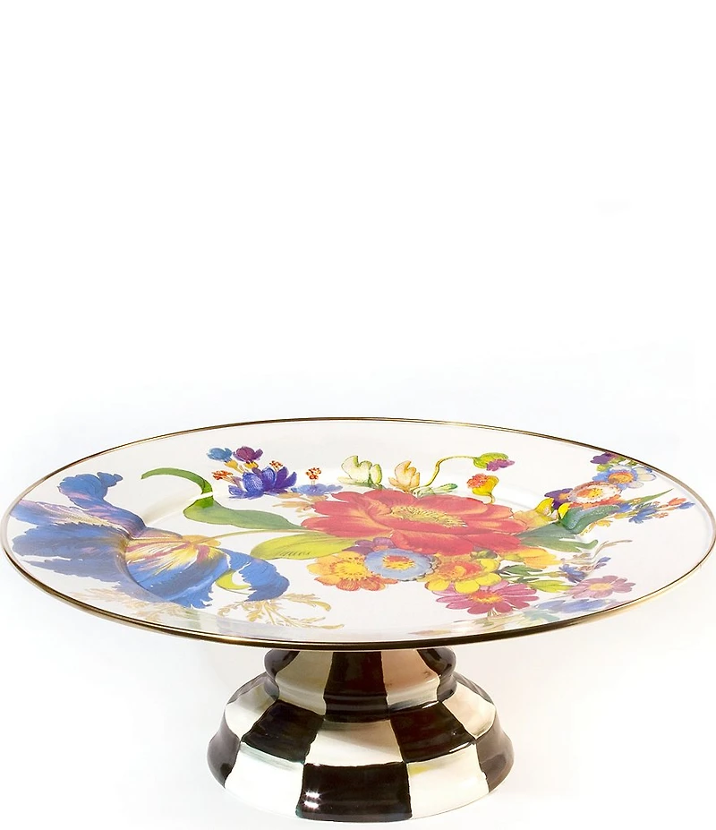 MacKenzie-Childs White Flower Market Large Pedestal Platter