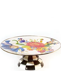 MacKenzie-Childs White Flower Market Large Pedestal Platter