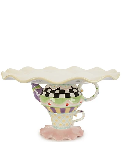 MacKenzie-Childs Wonderland Ruffled Teapot Shaped Cake Stand