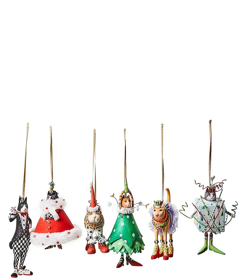 MacKenzie-Childs x Patience Brewster Holiday Collection Mini Cat Ornaments, Set of 6