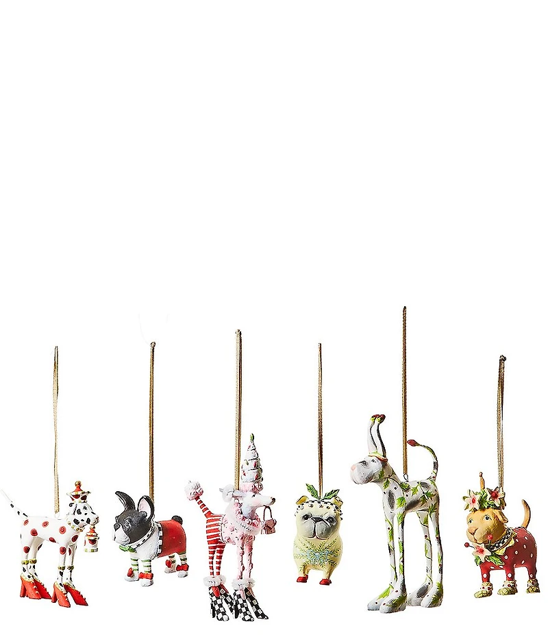 MacKenzie-Childs x Patience Brewster Holiday Collection Mini Dog Ornaments, Set of 6