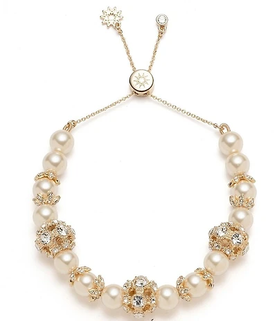 Marchesa Gold Tone Blush Crystal Adjustable Pearl Adjustable Bracelet