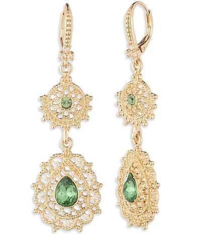 Marchesa Gold Tone Erinite Filigree Double Drop Linear Earrings