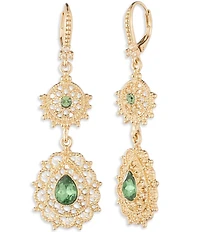 Marchesa Gold Tone Erinite Filigree Double Drop Linear Earrings