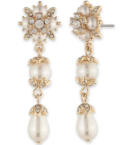 Marchesa Gold Tone White Pearl Linear Earrings