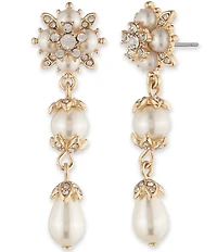 Marchesa Gold Tone White Pearl Linear Earrings