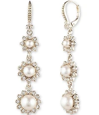 Marchesa Triple Pearl Statement Crystal Linear Earrings