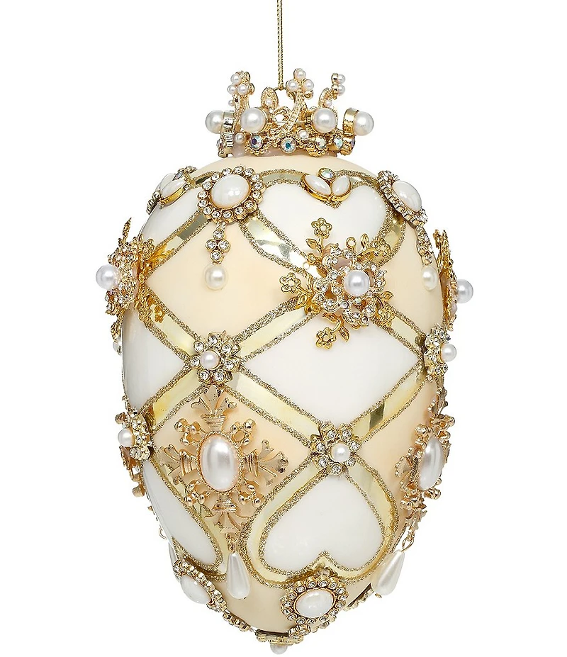 Mark Roberts Faberge Jewel Egg Ornament ,White/Cream