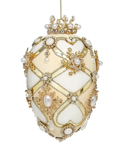 Mark Roberts Faberge Jewel Egg Ornament ,White/Cream