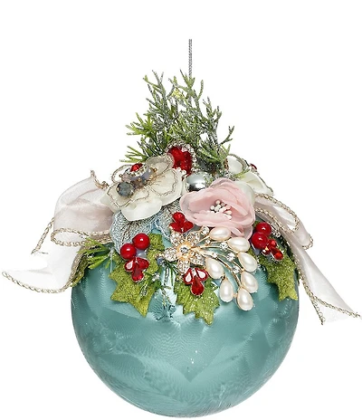 Mark Roberts Floral Jeweled Frosted Ball Ornament