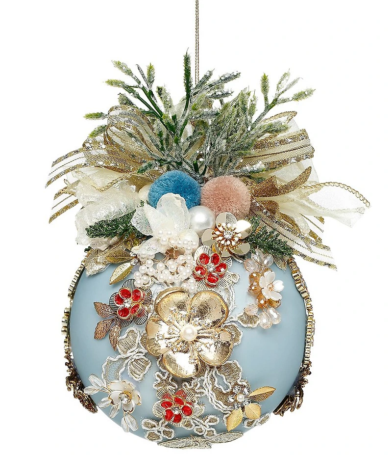 Mark Roberts Floral Jeweled Ball Ornament, Blue
