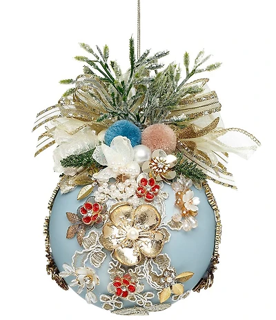 Mark Roberts Floral Jeweled Ball Ornament, Blue