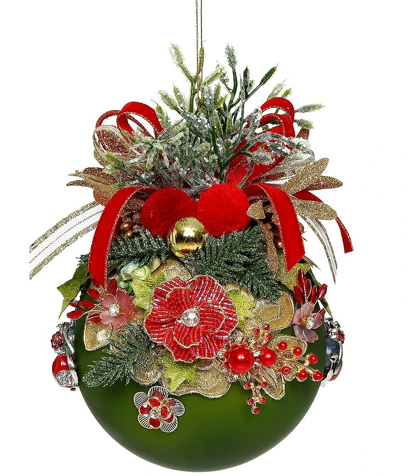 Mark Roberts Floral Jeweled Ball Ornament, Green