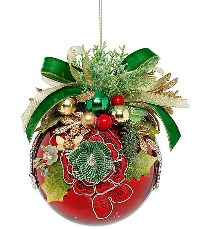 Mark Roberts Floral Jeweled Ball Ornament, Shiny, Red