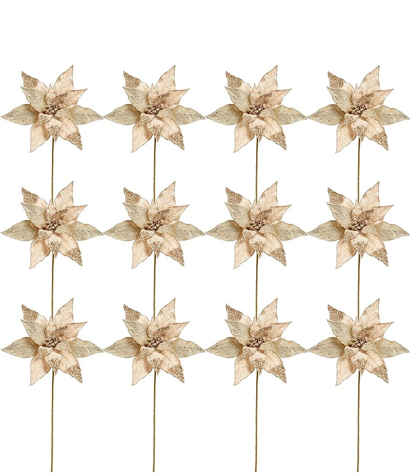 Mark Roberts Glitter Poinsettia Spray Champagne Set of 12