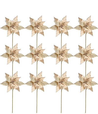 Mark Roberts Glitter Poinsettia Spray Champagne Set of 12