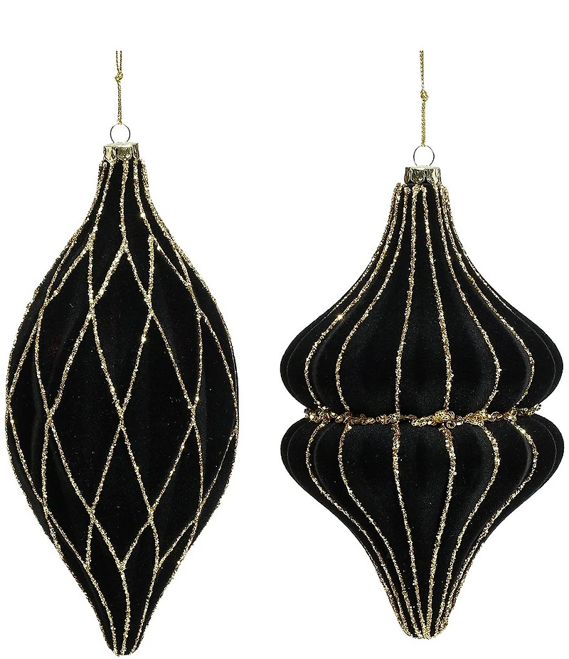 Mark Roberts Green Flocked Stripe Ornament, Set of 6