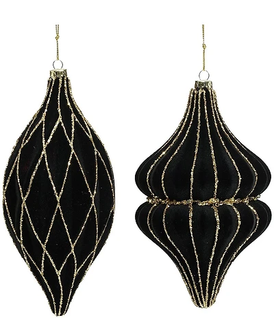 Mark Roberts Green Flocked Stripe Ornament, Set of 6