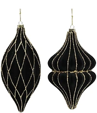 Mark Roberts Green Flocked Stripe Ornament, Set of 6