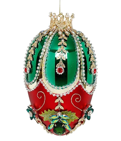 Mark Roberts Holiday Collection Faberge Jewel Egg Green Red Hanging Ornament