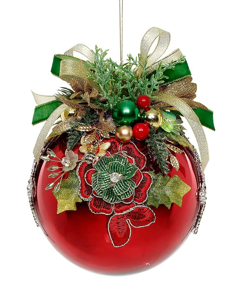 Mark Roberts Holiday Collection Floral Jeweled Shiny Red Hanging Ornament