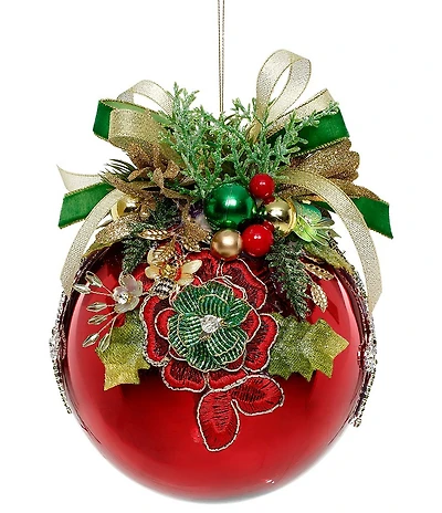 Mark Roberts Holiday Collection Floral Jeweled Shiny Red Hanging Ornament