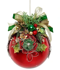 Mark Roberts Holiday Collection Floral Jeweled Shiny Red Hanging Ornament