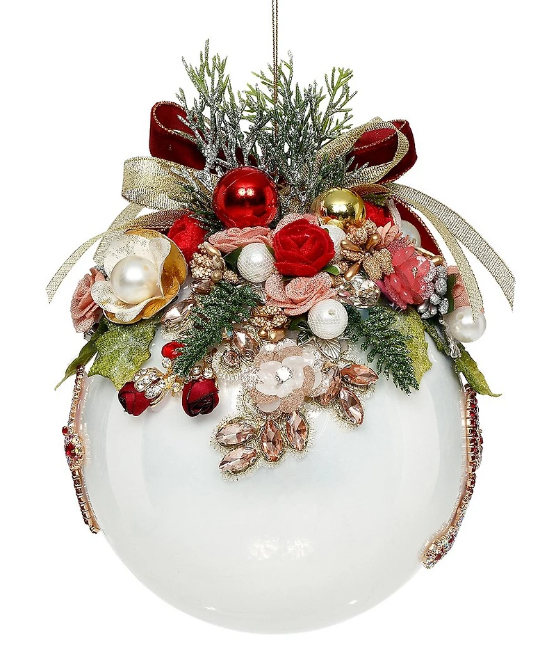 Mark Roberts Holiday Collection Floral Jeweled White Hanging Ornament