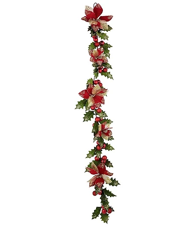 Mark Roberts Holly Leaf With Ball and Poinsettia Garland, Set of 2
