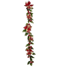 Mark Roberts Holly Leaf With Ball and Poinsettia Garland, Set of 2