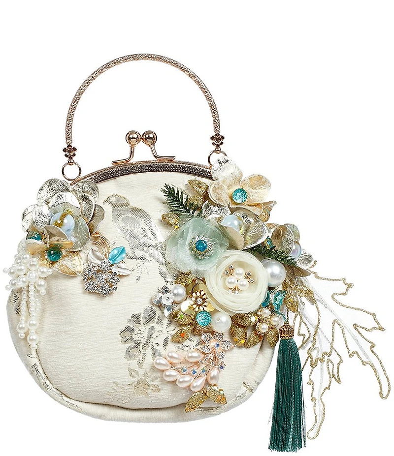 Mark Roberts Ivory Floral Jeweled Bag Round Ornament