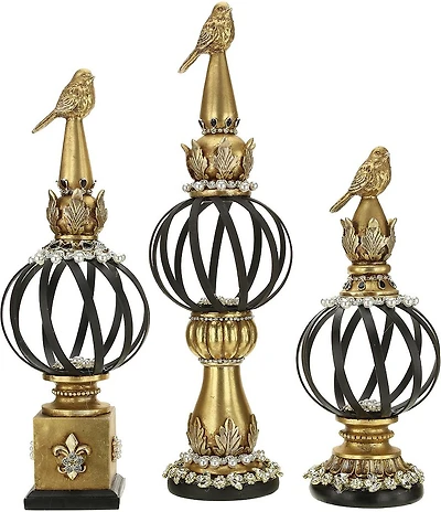 Mark Roberts Jeweled Bird Topped Finial, Set of 3
