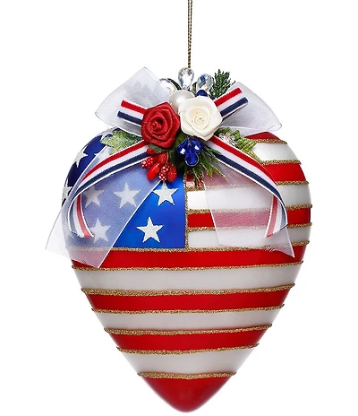 Mark Roberts Stars and Stripes Heart Shaped Glass Ornament