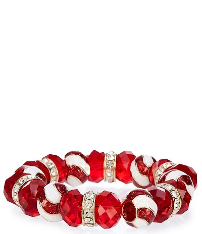 Merry & Bright Christmas Candy Cane Beaded Stretch Bracelet