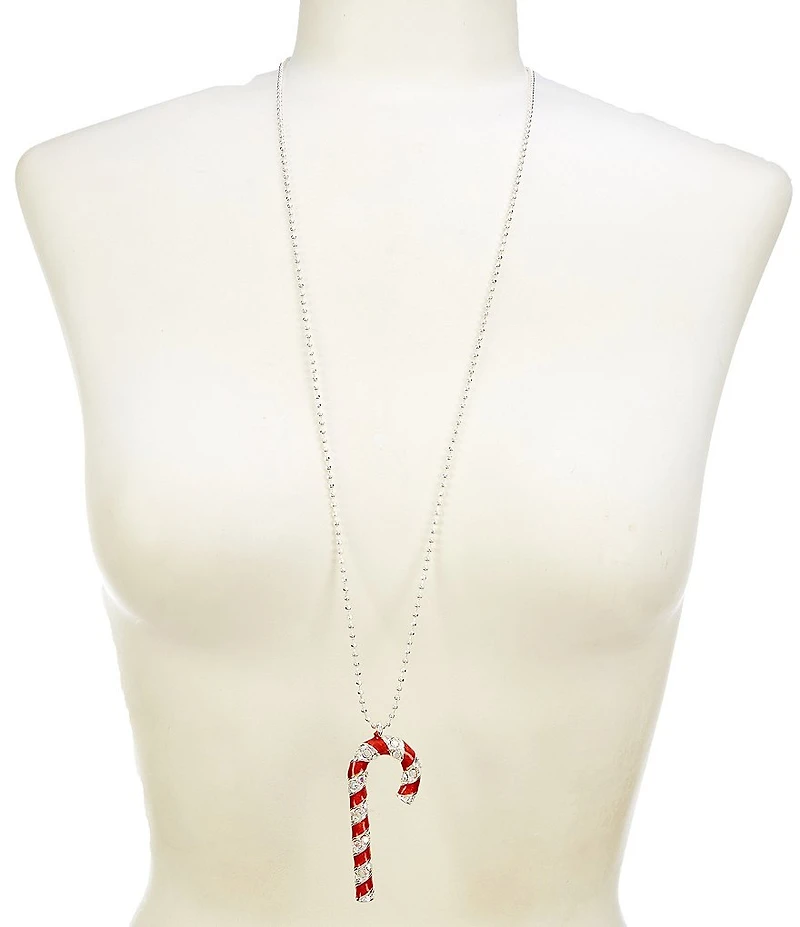 Merry & Bright Christmas Candy Cane Stone Long Pendant Necklace