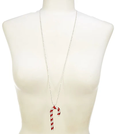 Merry & Bright Christmas Candy Cane Stone Long Pendant Necklace