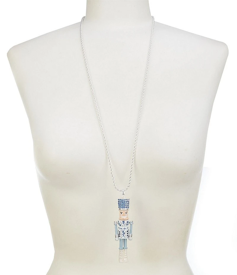 Merry & Bright Christmas Chinoiserie 3D Nutcracker Long Pendant Necklace