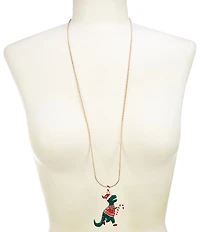 Merry & Bright Christmas Dinosaur Long Pendant Necklace