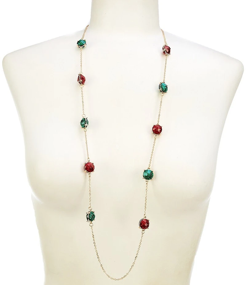 Merry & Bright Christmas Glitter Long Station Strand Necklace