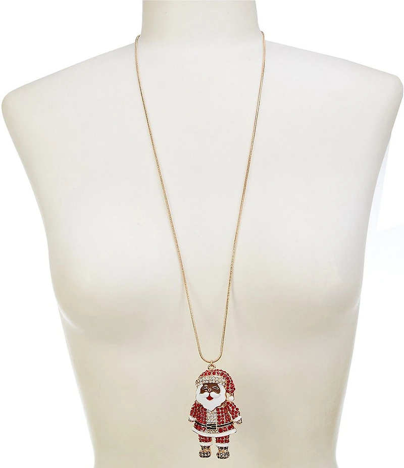 Merry & Bright Christmas Jolly Heritage Santa Long Pendant Necklace