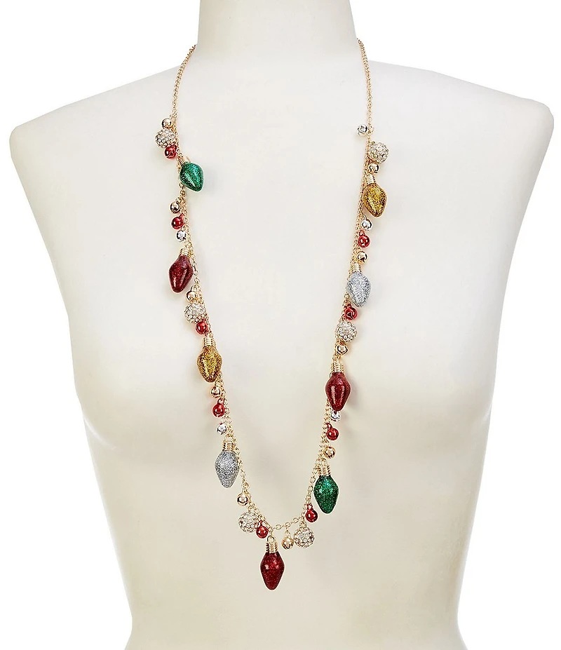 Merry & Bright Christmas Lights and Jingle Bells Long Strand Necklace
