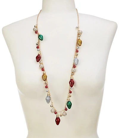 Merry & Bright Christmas Lights and Jingle Bells Long Strand Necklace