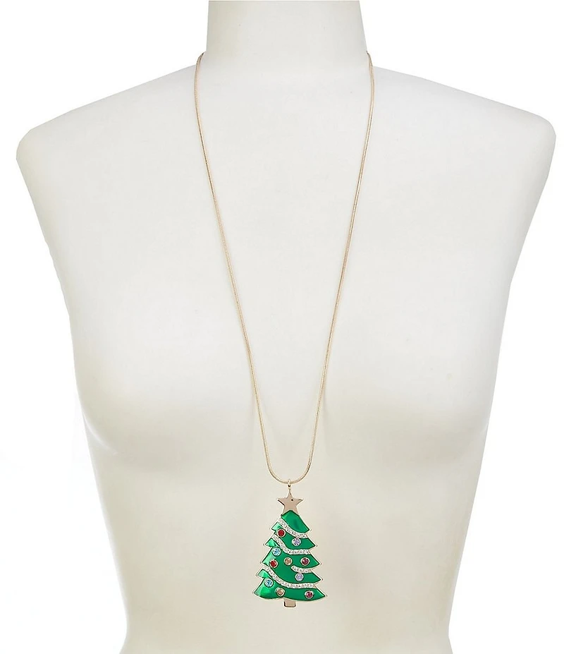 Merry & Bright Christmas Tree Long Pendant Necklace